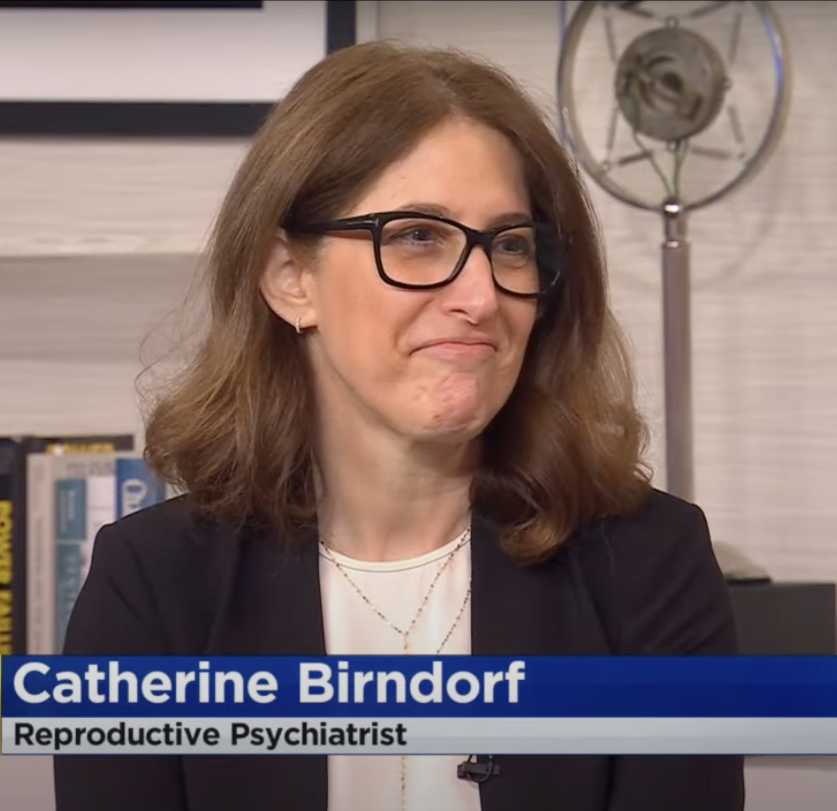 Photo of Dr. Catherine Birndorf on CBS New York discussing PMADs